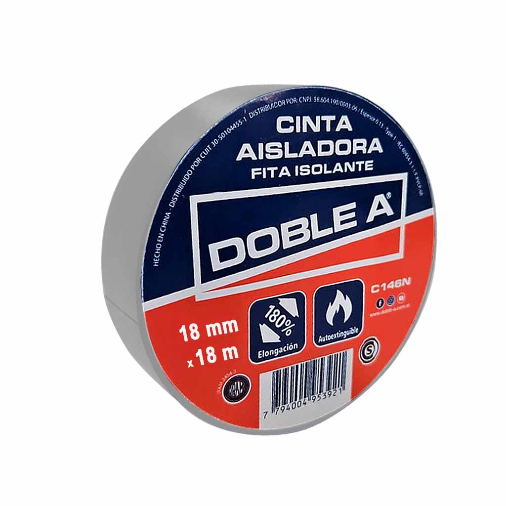 Cinta aisladora pvc x 18 m gris