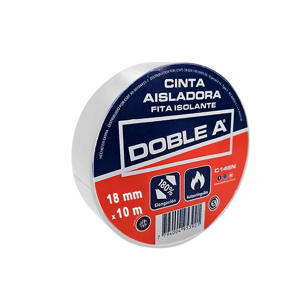 Cinta aisladora pvc x 10 m blanca